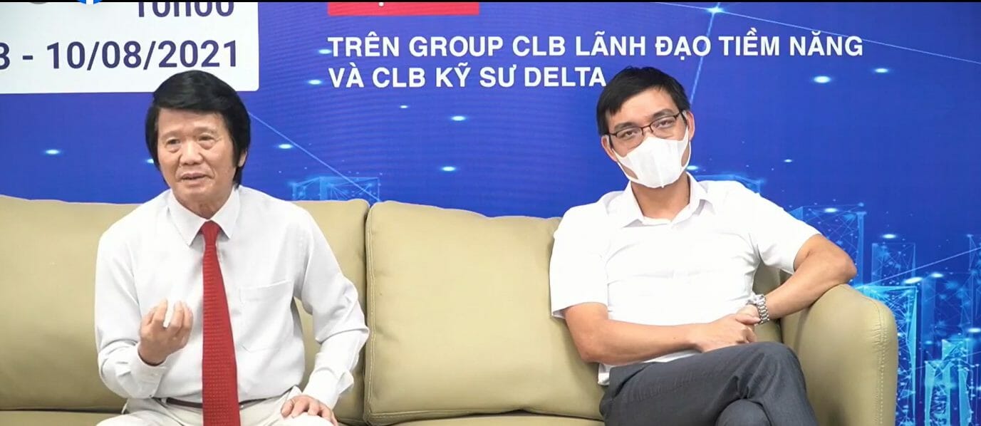 Tọa đàm trực tuyến “DELTA Group chủ động trong đại dịch Covid-19” với sự tham gia của Chủ tịch Trần Nhật Thành và Phó Tổng giám đốc Hoàng Ngọc Tú (theo thứ tự từ trái sang phải).